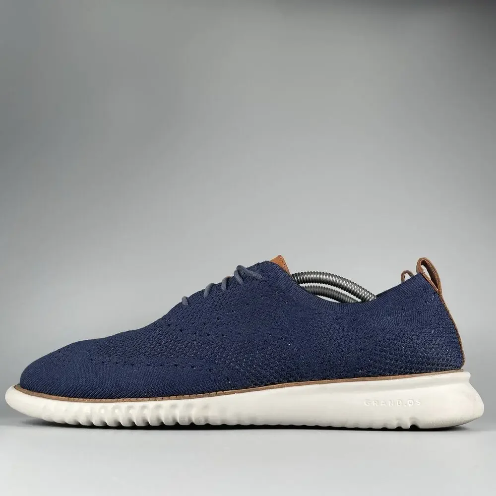 Cole Haan Navy Knit Wingtip Derby with White Sole